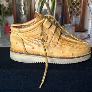 Gold Sneakers with Textured Suede and Rounded Toe